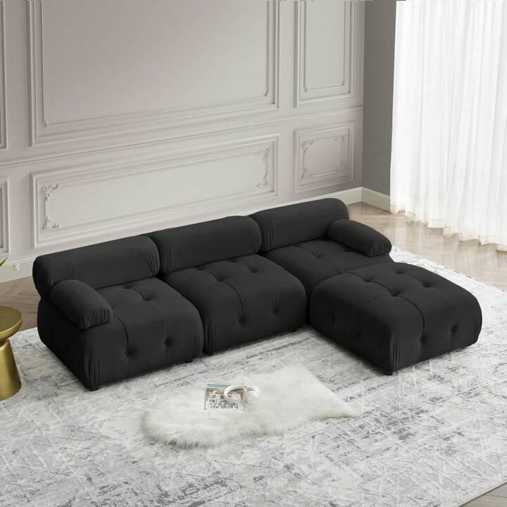 Luxe Black Velvet Modular Sectional Sofa