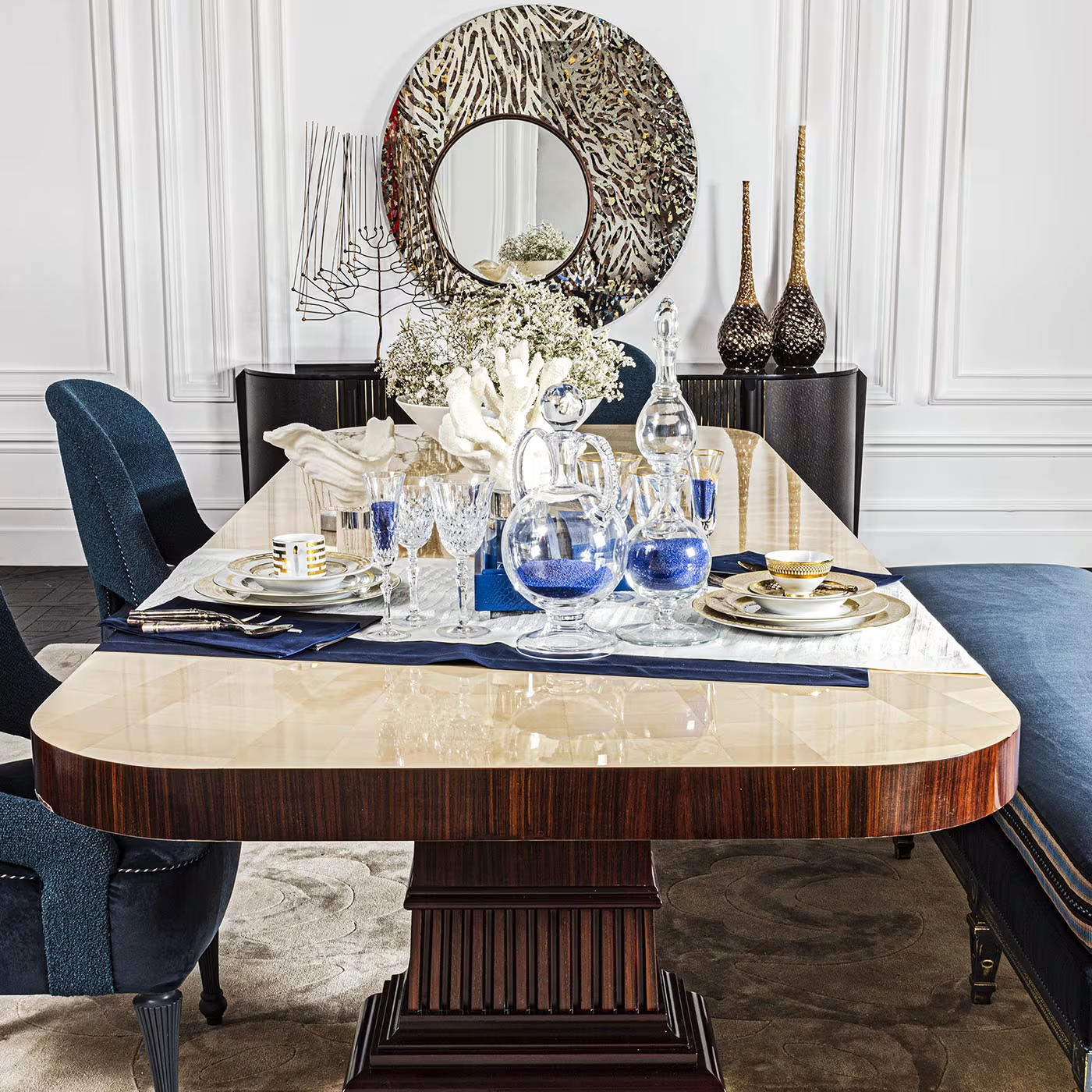 Rosewood and mahogany dining table