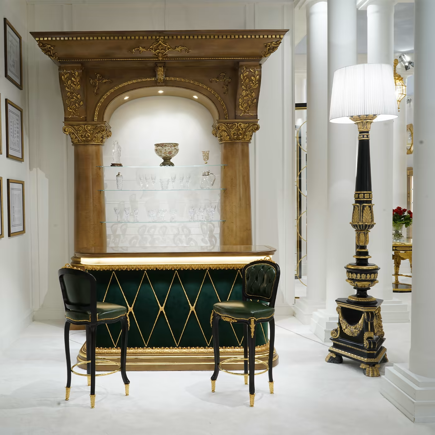 Green and gold bar console