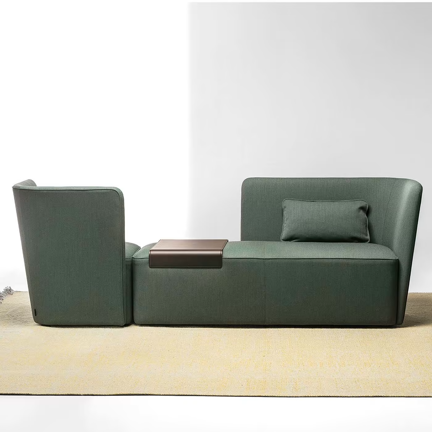 Velour green chaise longue with tray right