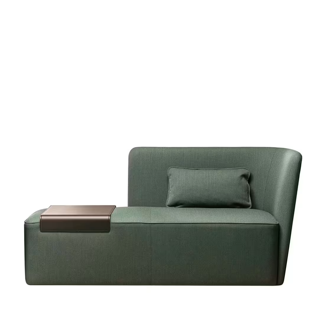 Velour green chaise longue with tray right