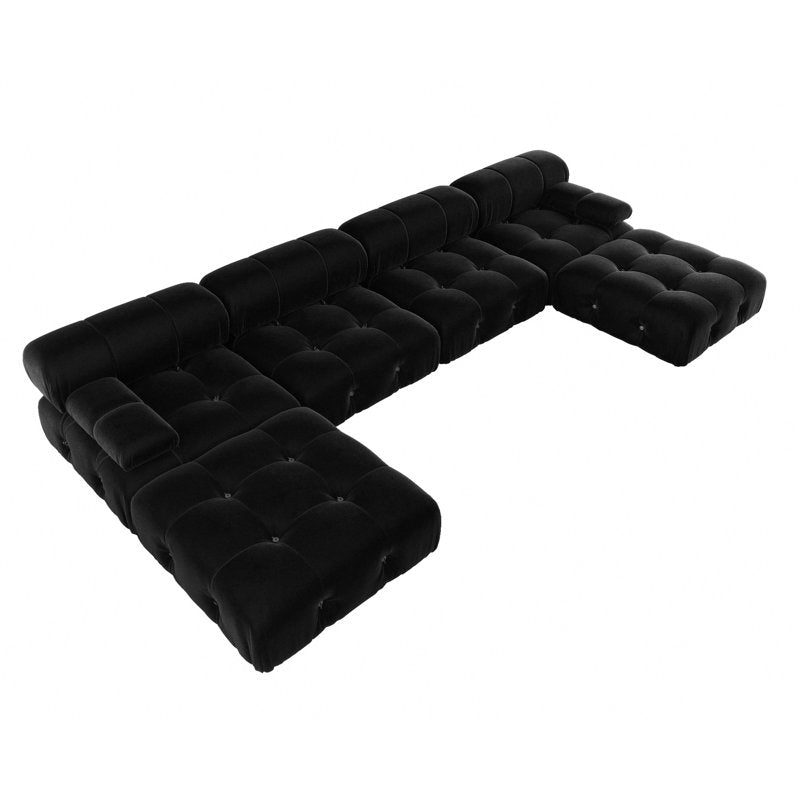 Luxe Black Velvet Modular Sectional Sofa