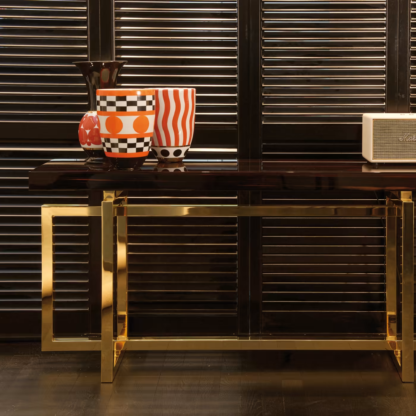 Charlotte console with brass-plated metal base