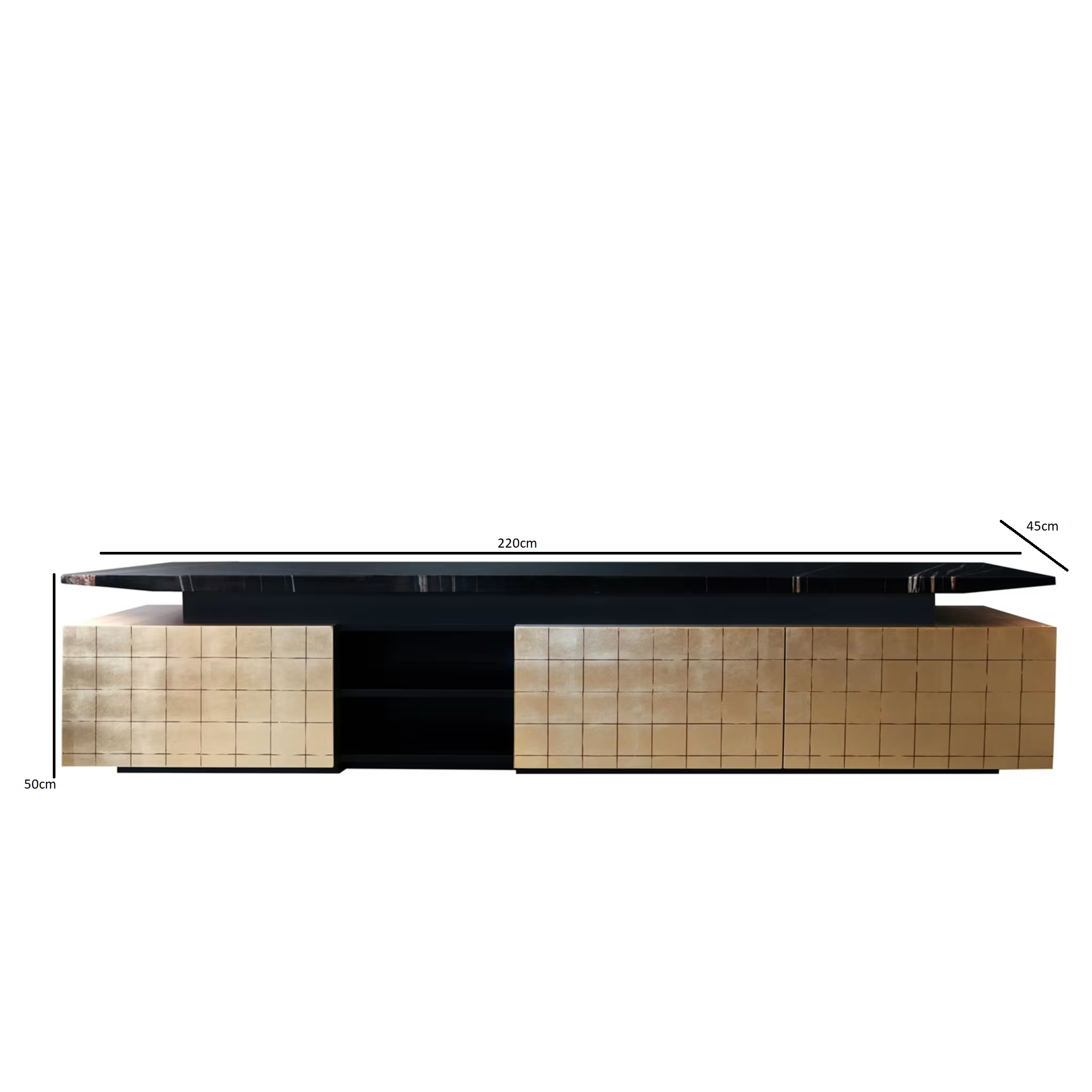 Katai golden media sideboard with black guinea marble top
