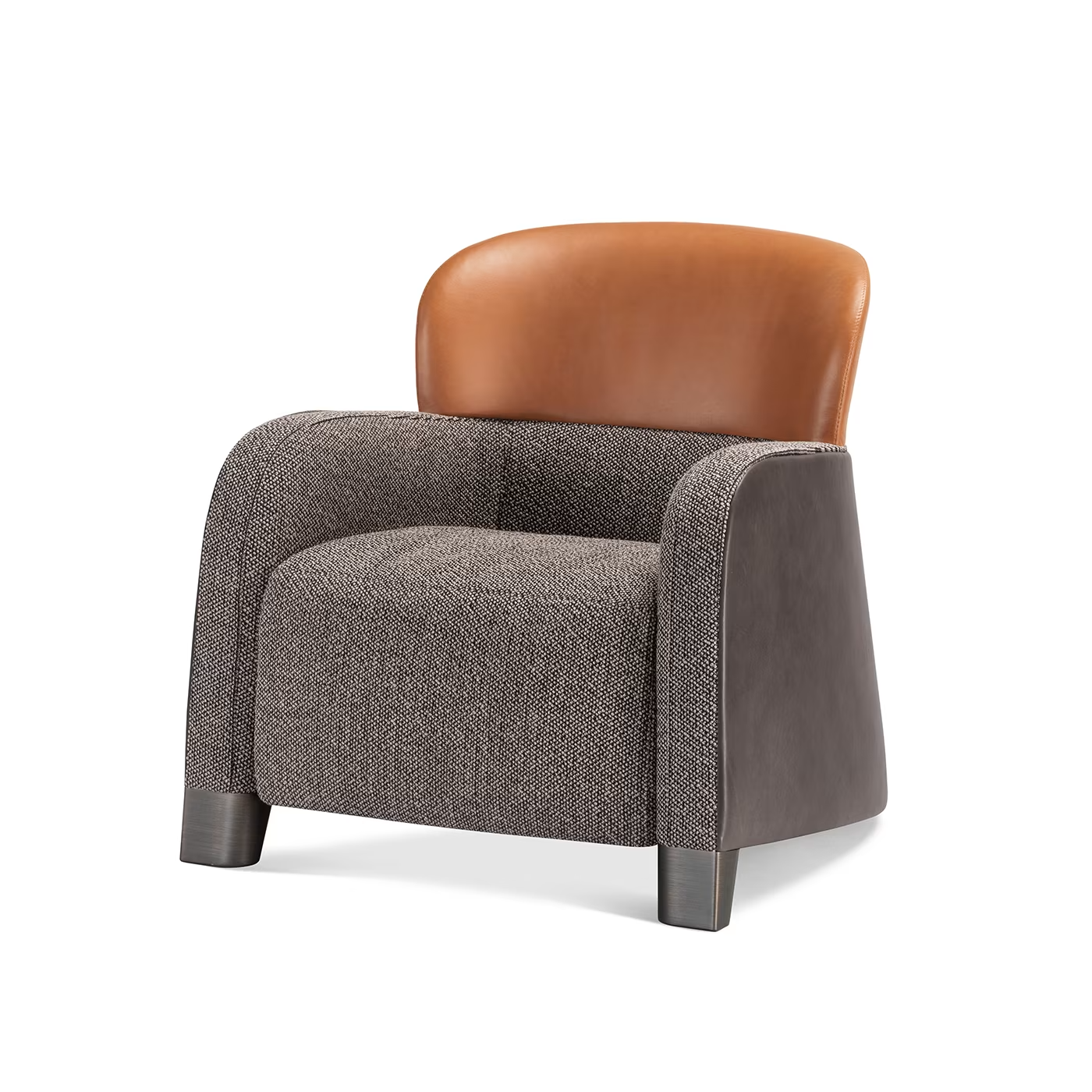 Bucket brown/gray armchair with low headrest