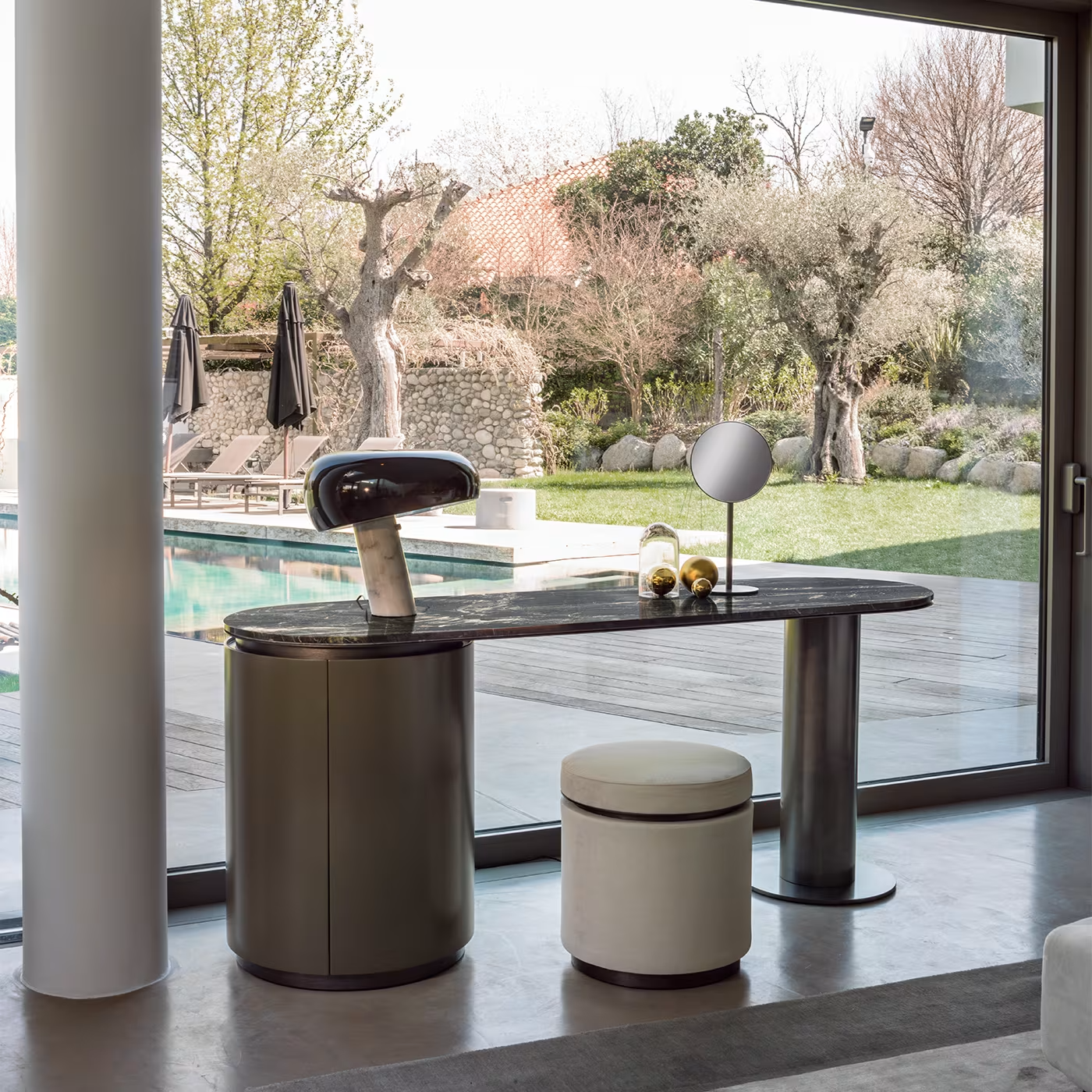 Vanity loop table with marble top