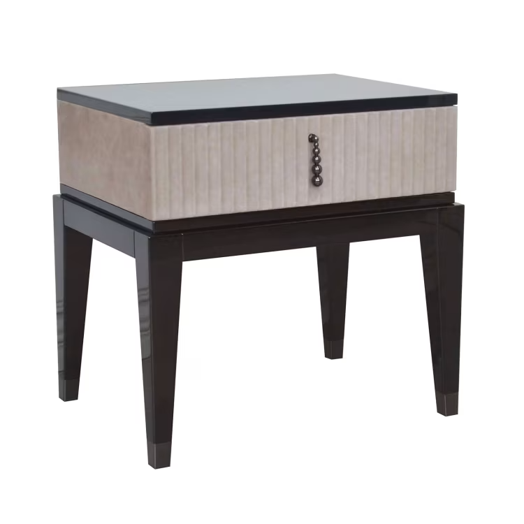 Italian night table in nubuck upholstered with one drawer