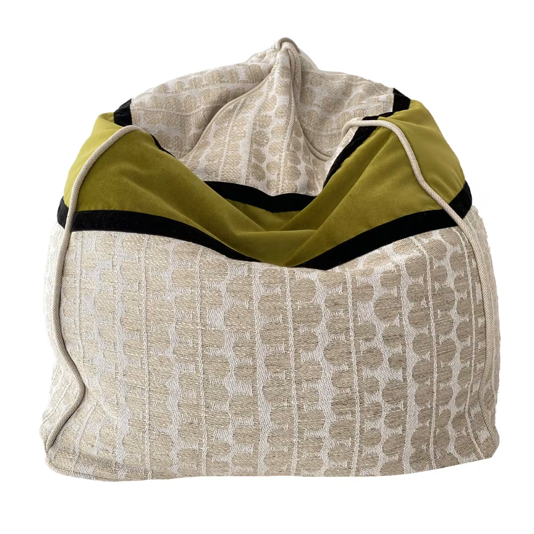 Boucle patterned ecru kiwi green bean bag pouf