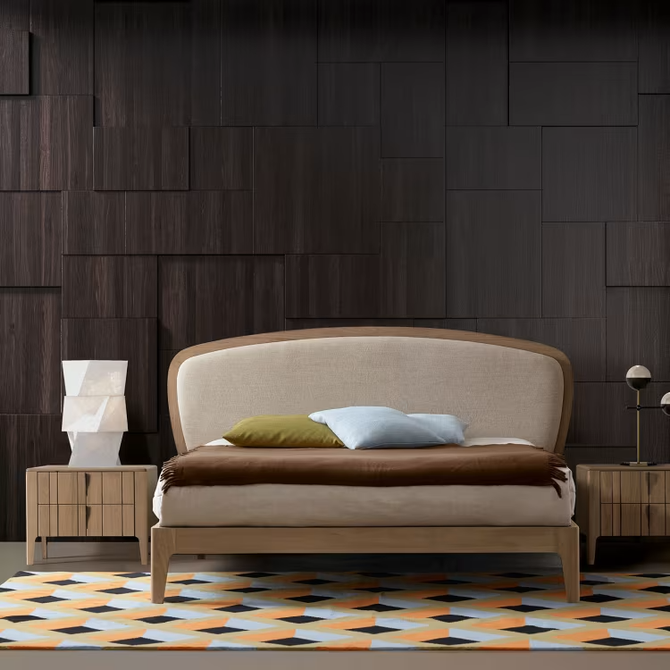 Battlo bed in canaletto walnut wood with linen upholstery