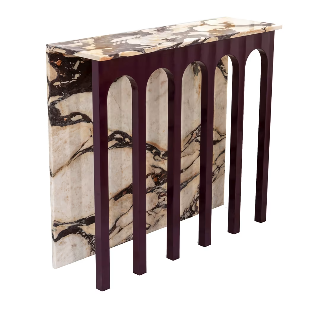 Arched console in onyxed breccia marble