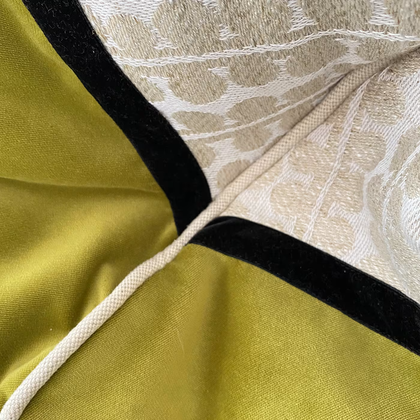 Boucle patterned ecru kiwi green bean bag pouf