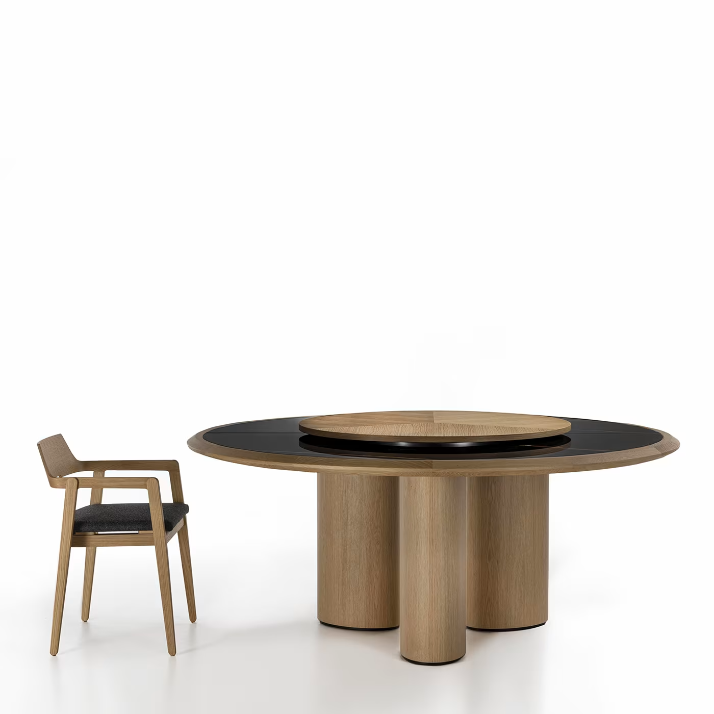 Diamante round durmast and sahara noir marble table with lazy susan