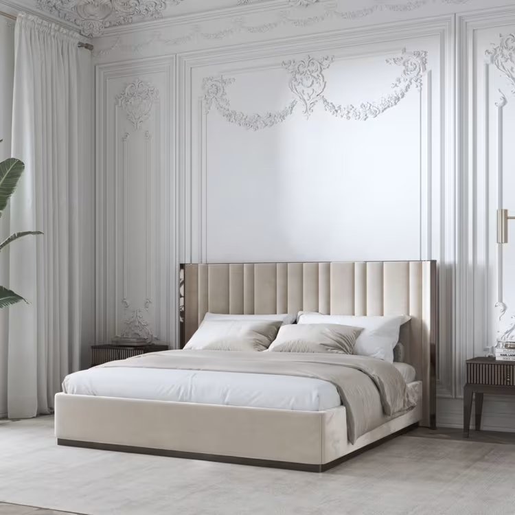 Saga 140 italian curved bed upholstered in velvet fabric