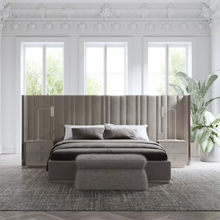 Saga 140 xl italian curved bed in nabuck leather
