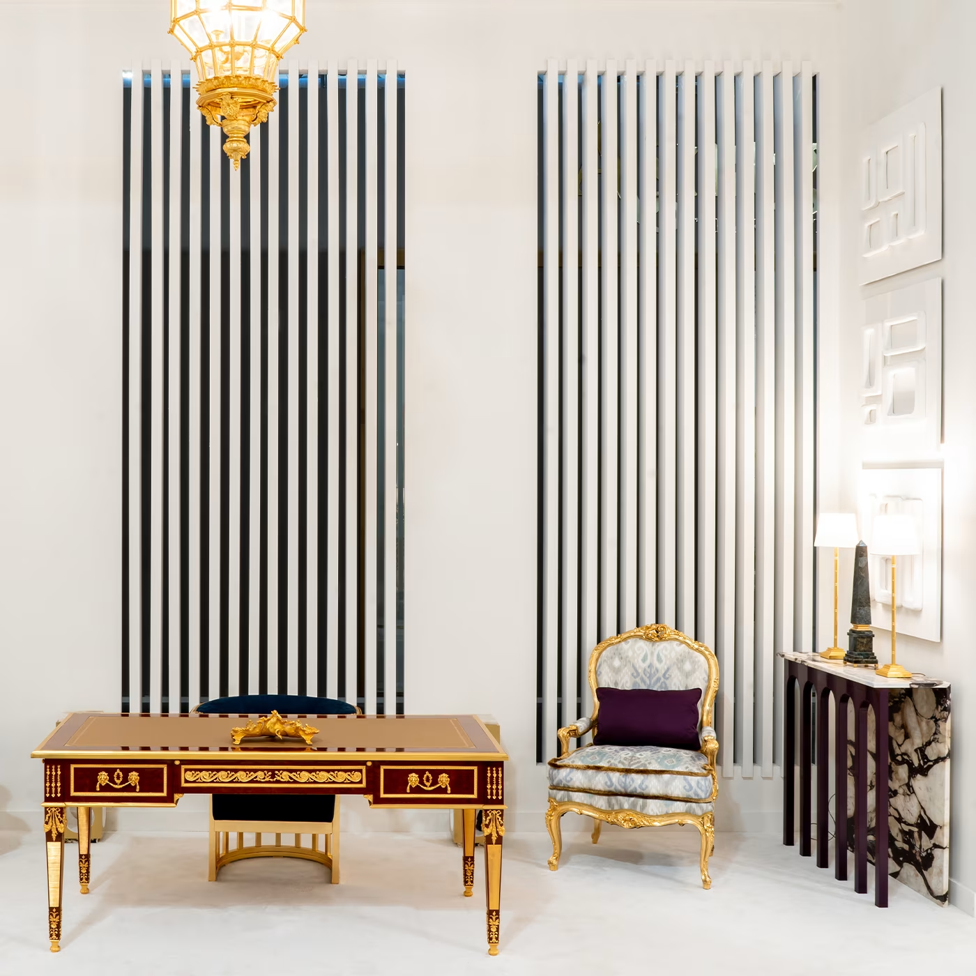 Arched console in onyxed breccia marble