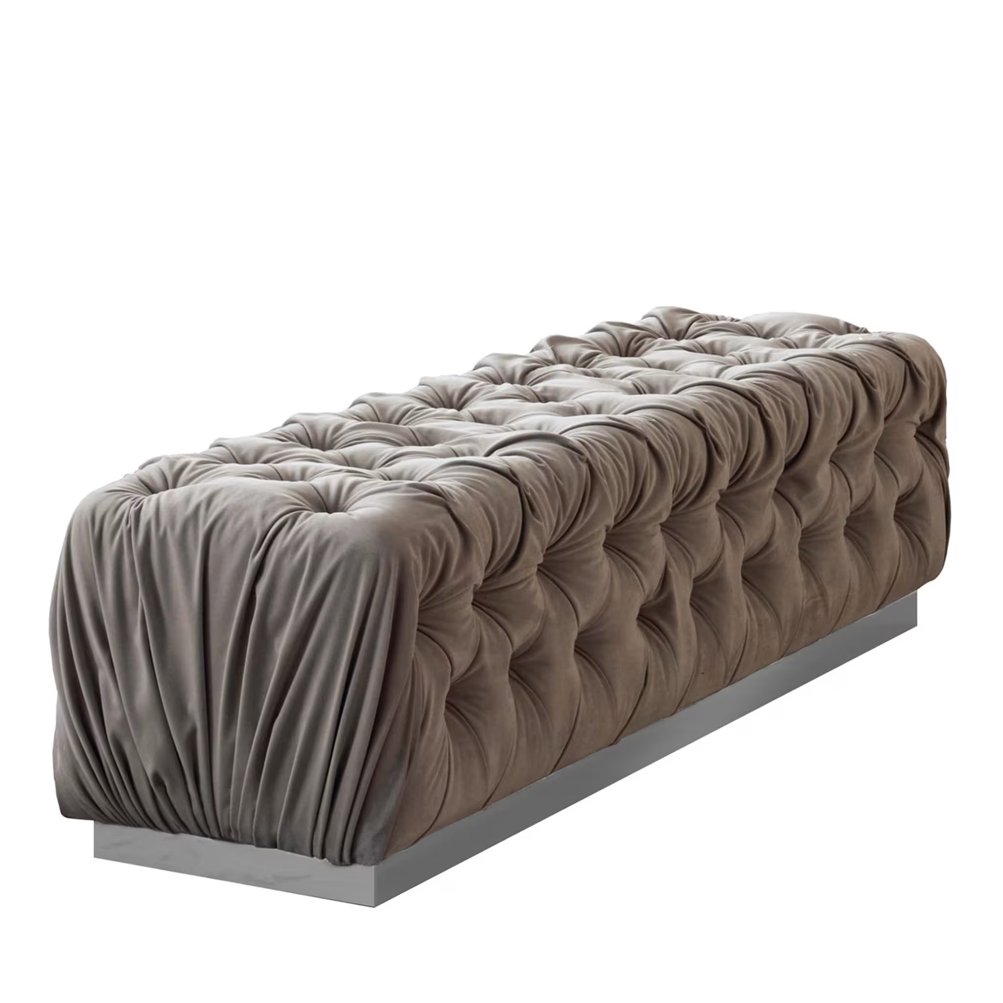 Buttoned velvet sand fabric bench