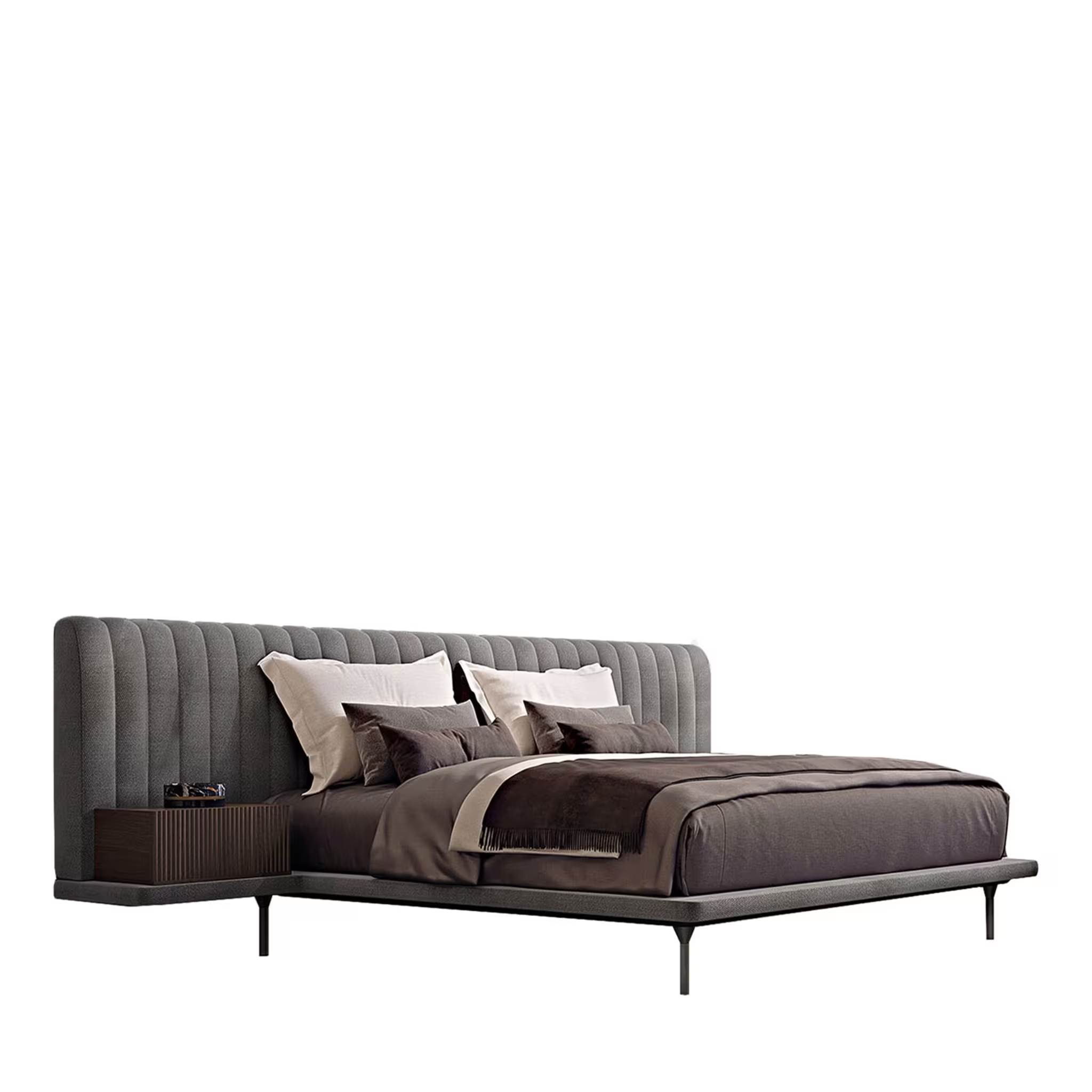 Opale large channeled gray double bed