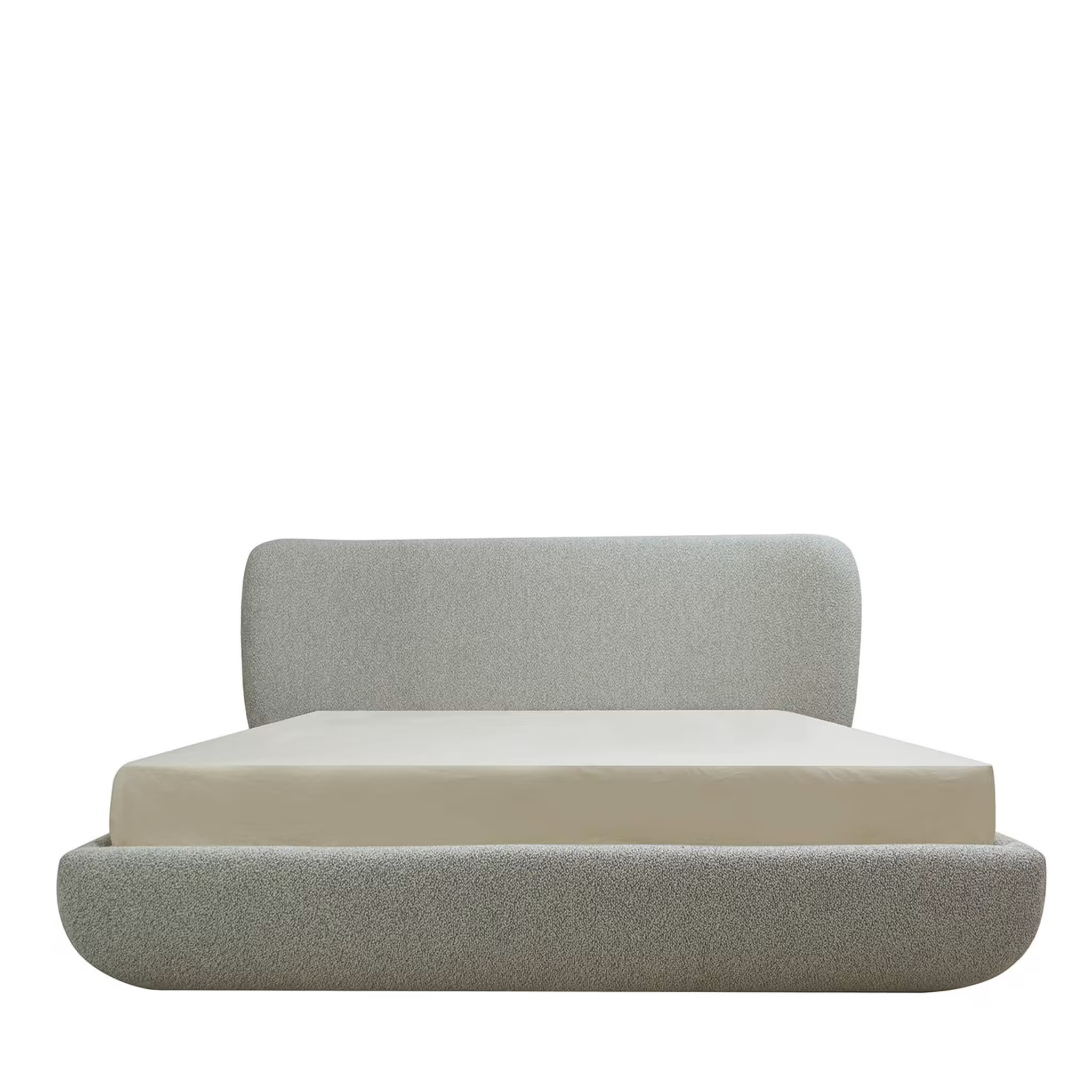 Cottonflower bed fully upholstered in torri lana quinoa boucle