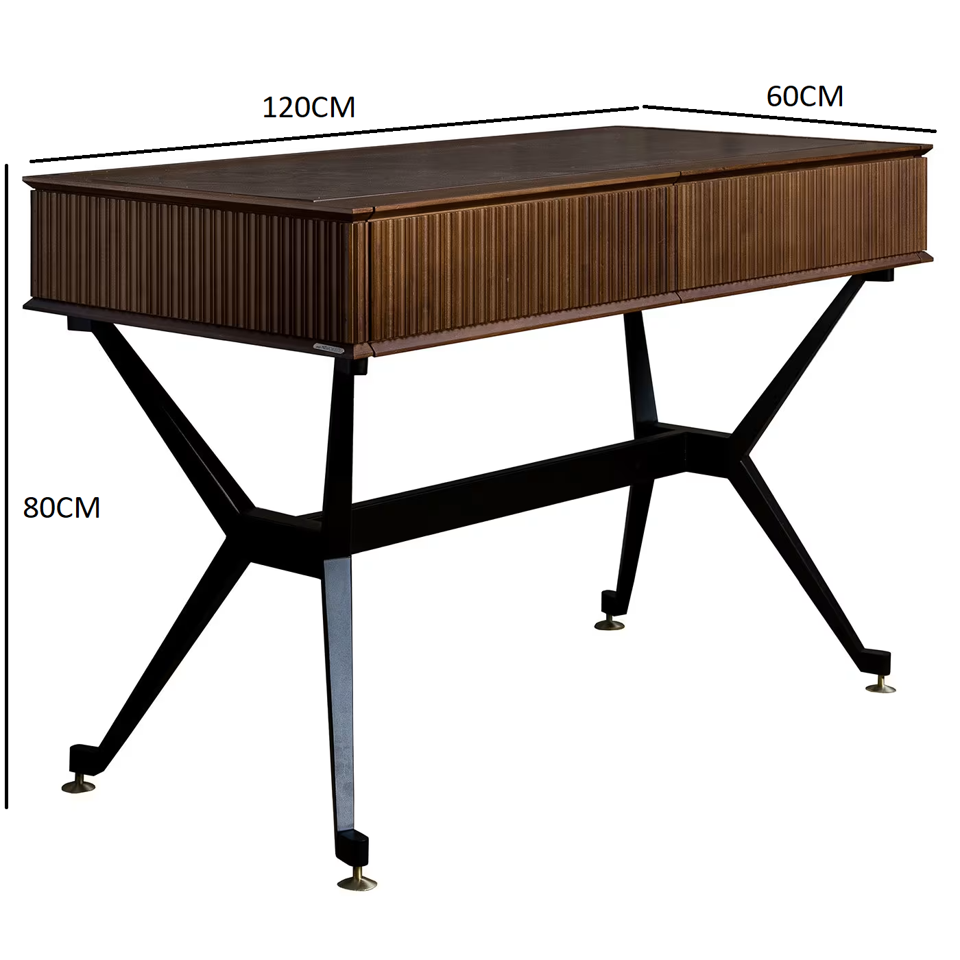 Two drawer wood and leather console