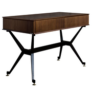 Two drawer wood and leather console