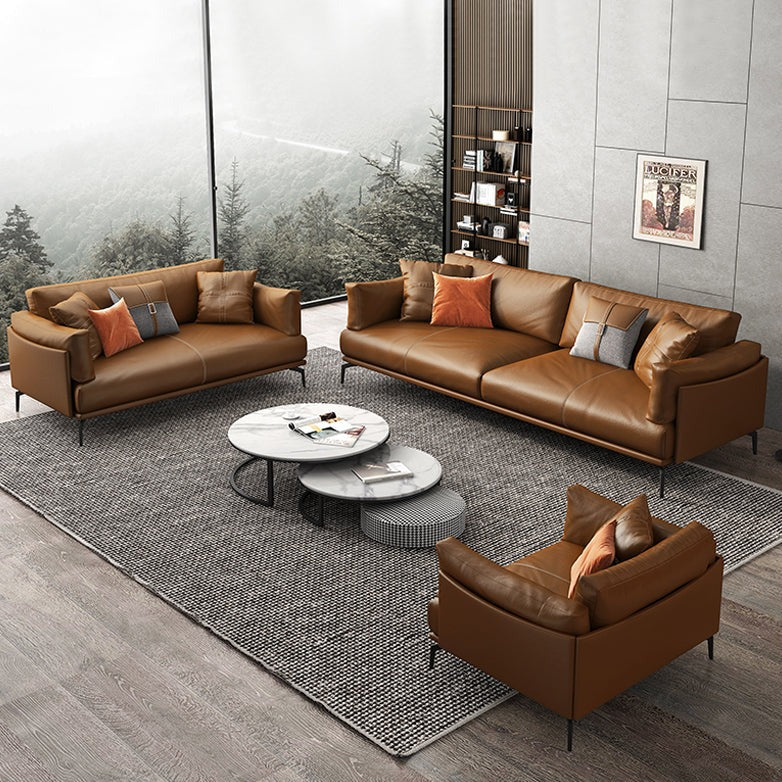 Brown leather sofa set