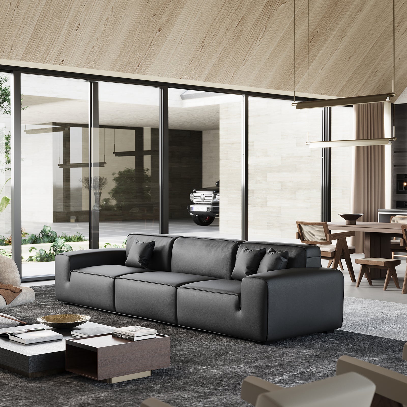 Premium Black Leather Sofa Modern Elegance Redefined