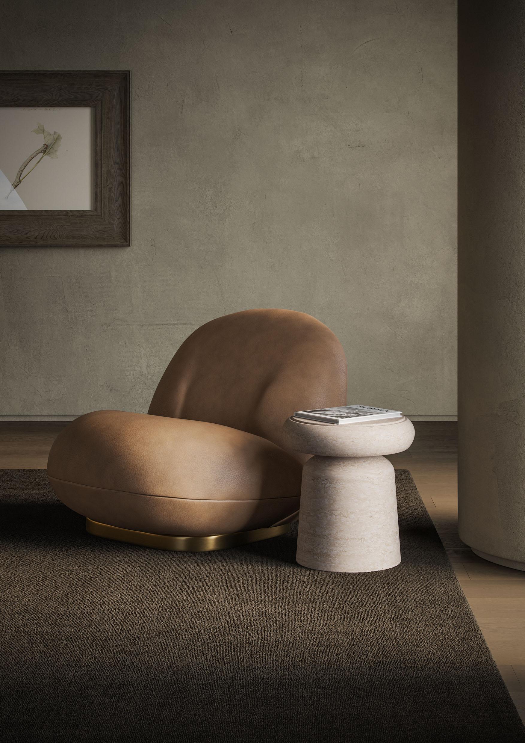Modern Travertine Side Table
