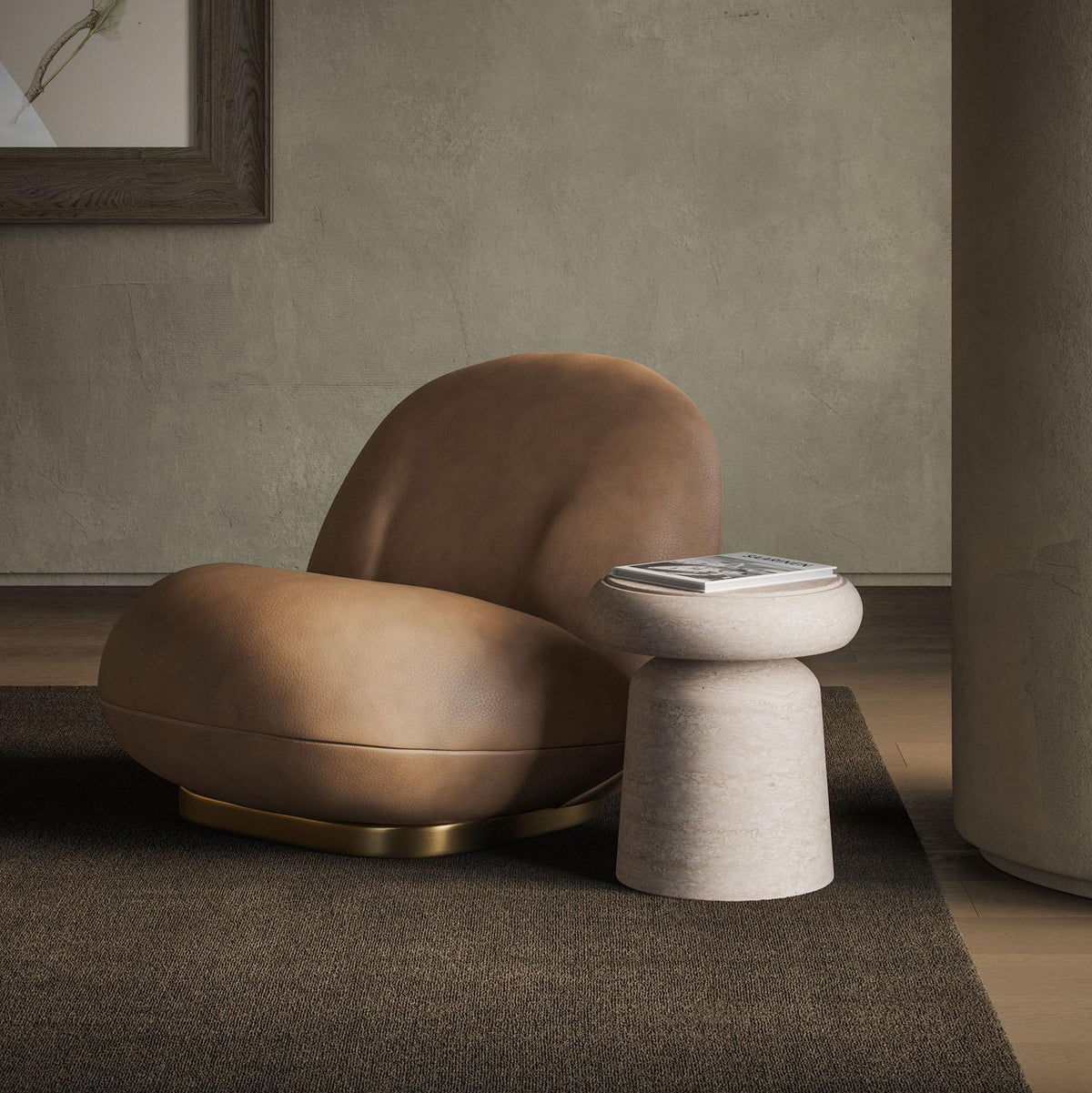 Modern Travertine Side Table