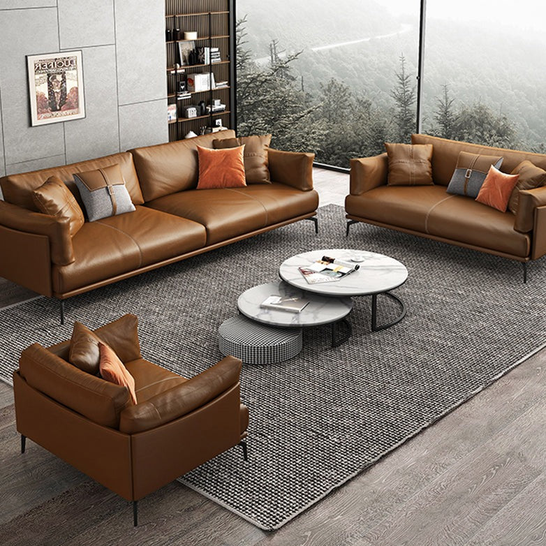 Brown leather sofa set