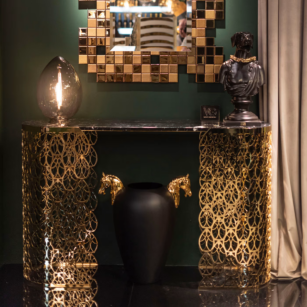 Fitzgerald arabesque console with black marble top