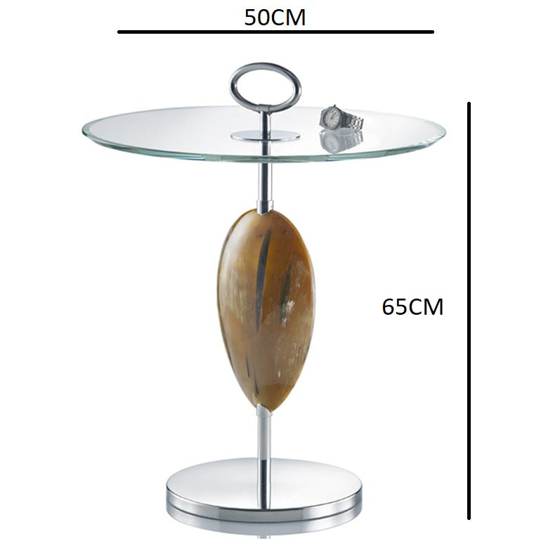 Macari stainless steel side table with horn insert