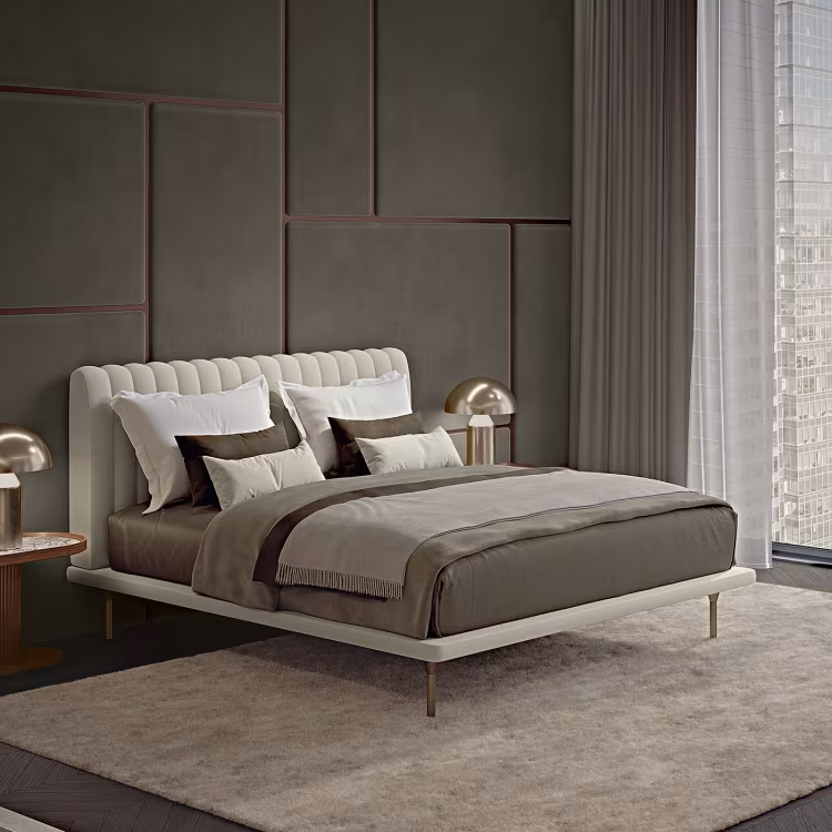 Opale small channeled beige double bed