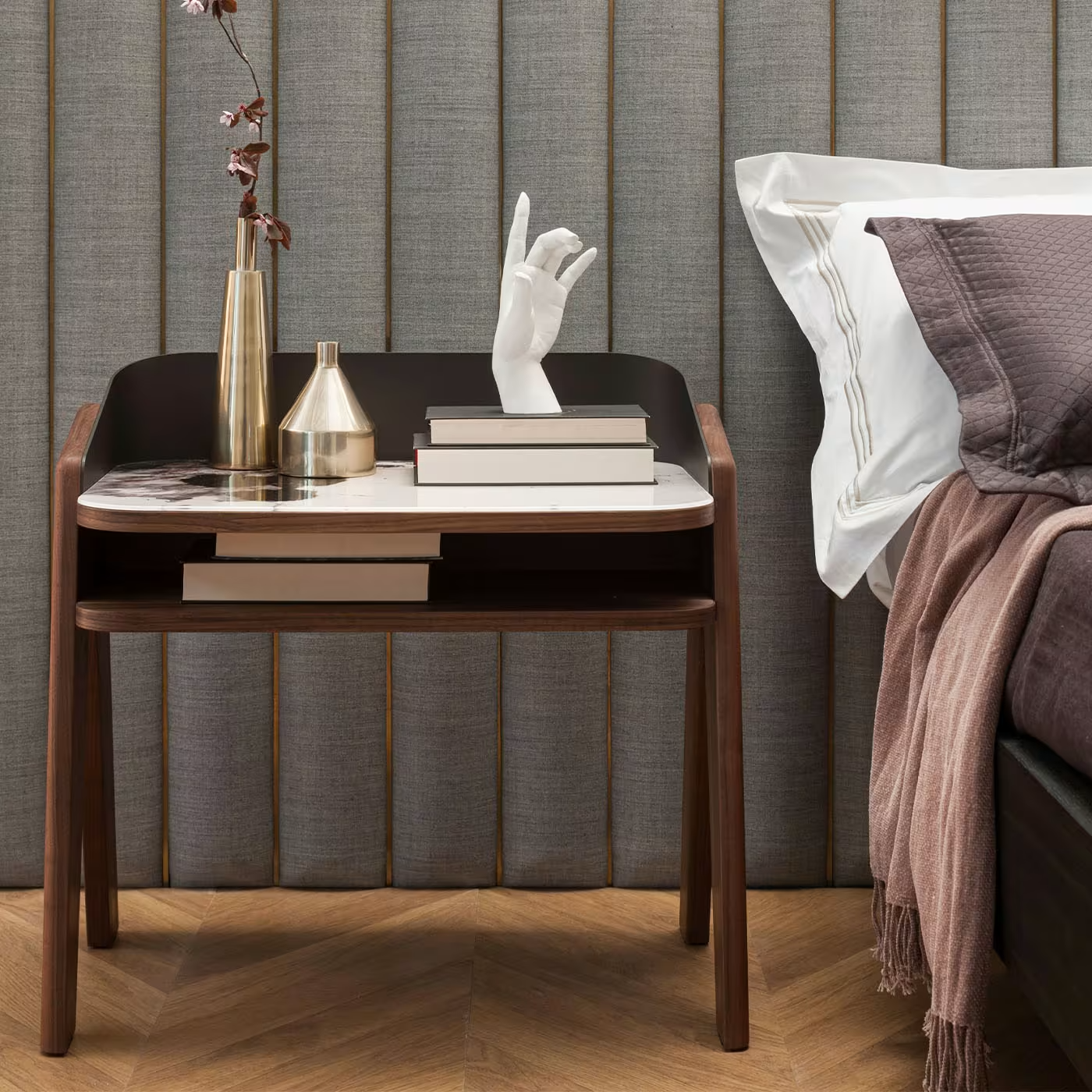 Bavero trinity white marble-effect nightstand