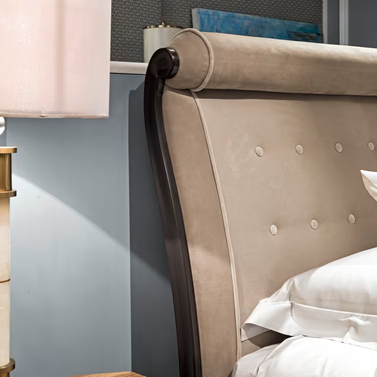 Cotton velvet and nabuk beige bed