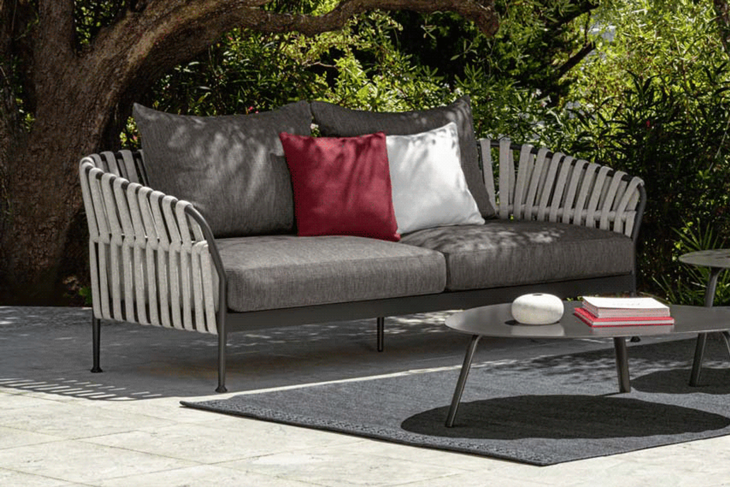 Grey fabric frame outdoor sofas
