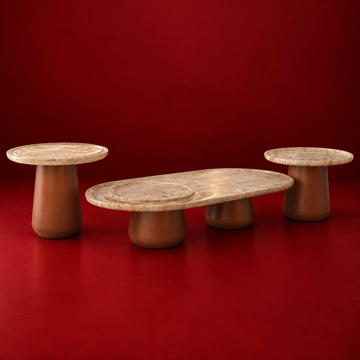 Sahra | Travertine & Solid Wood Table Set