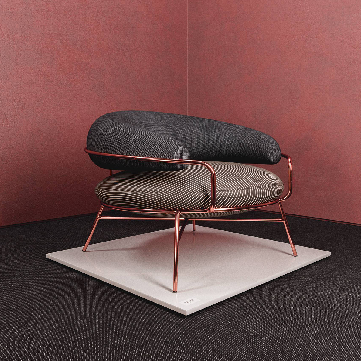 Circular metal chair with sofa