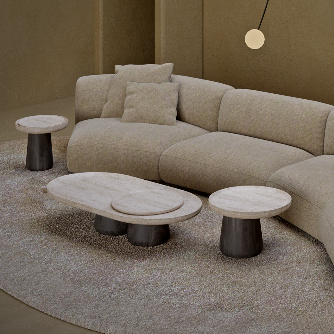 Sahra | Travertine & Solid Wood Table Set