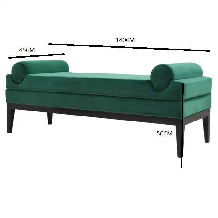 Italian Contemporary Upholstered Bench In Green Velvet Fabric
