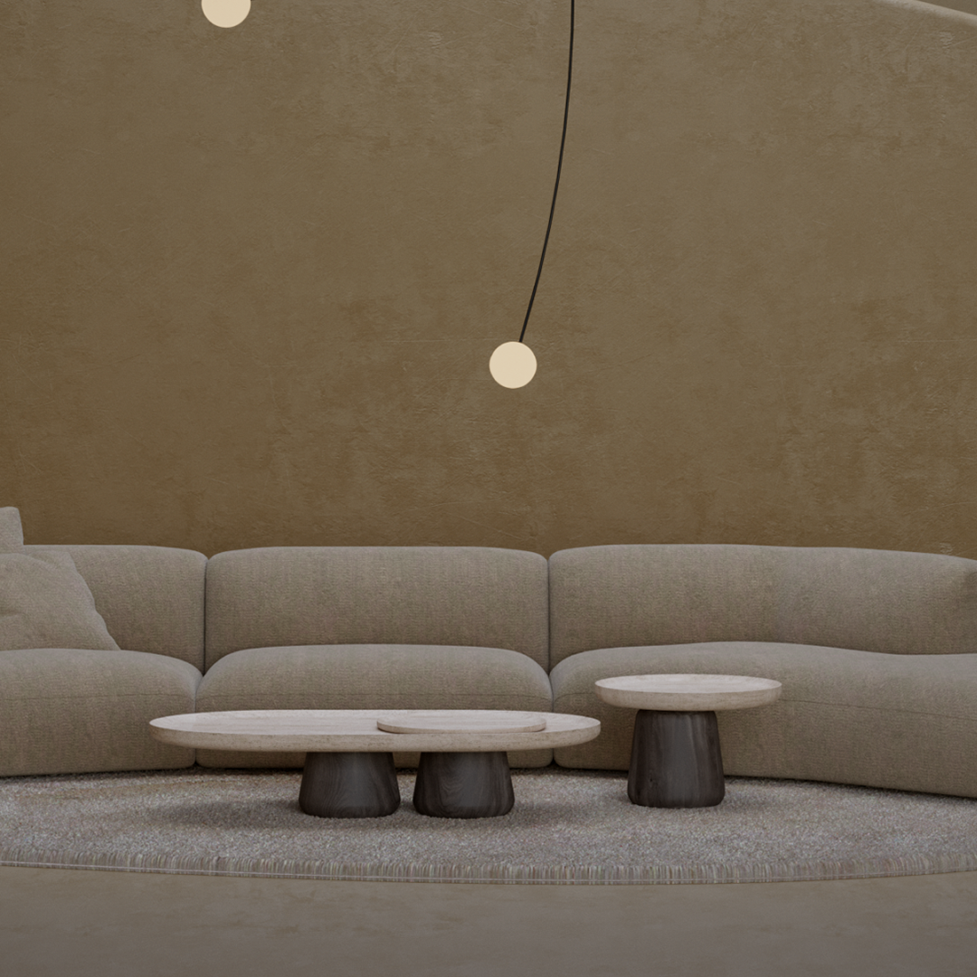 Sahra | Travertine & Solid Wood Table Set