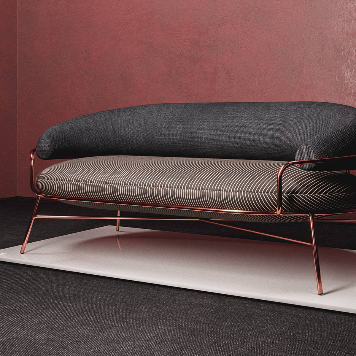 Circular metal chair with sofa