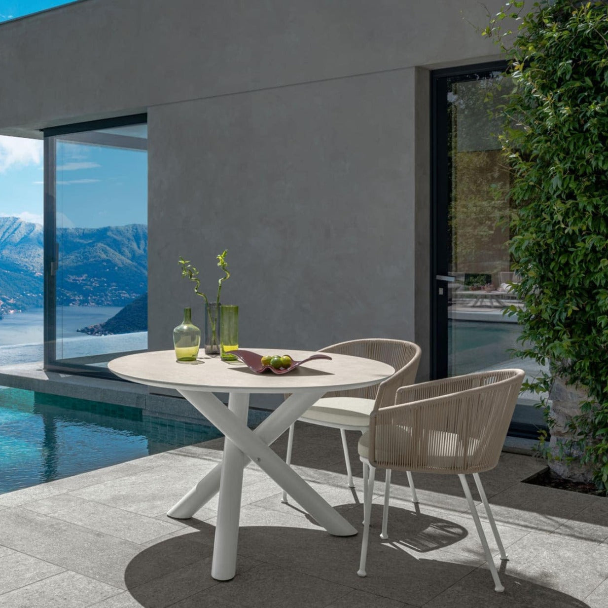 Circular outdoor dining table
