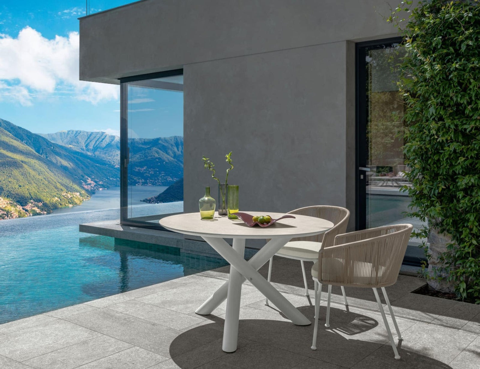Circular outdoor dining table