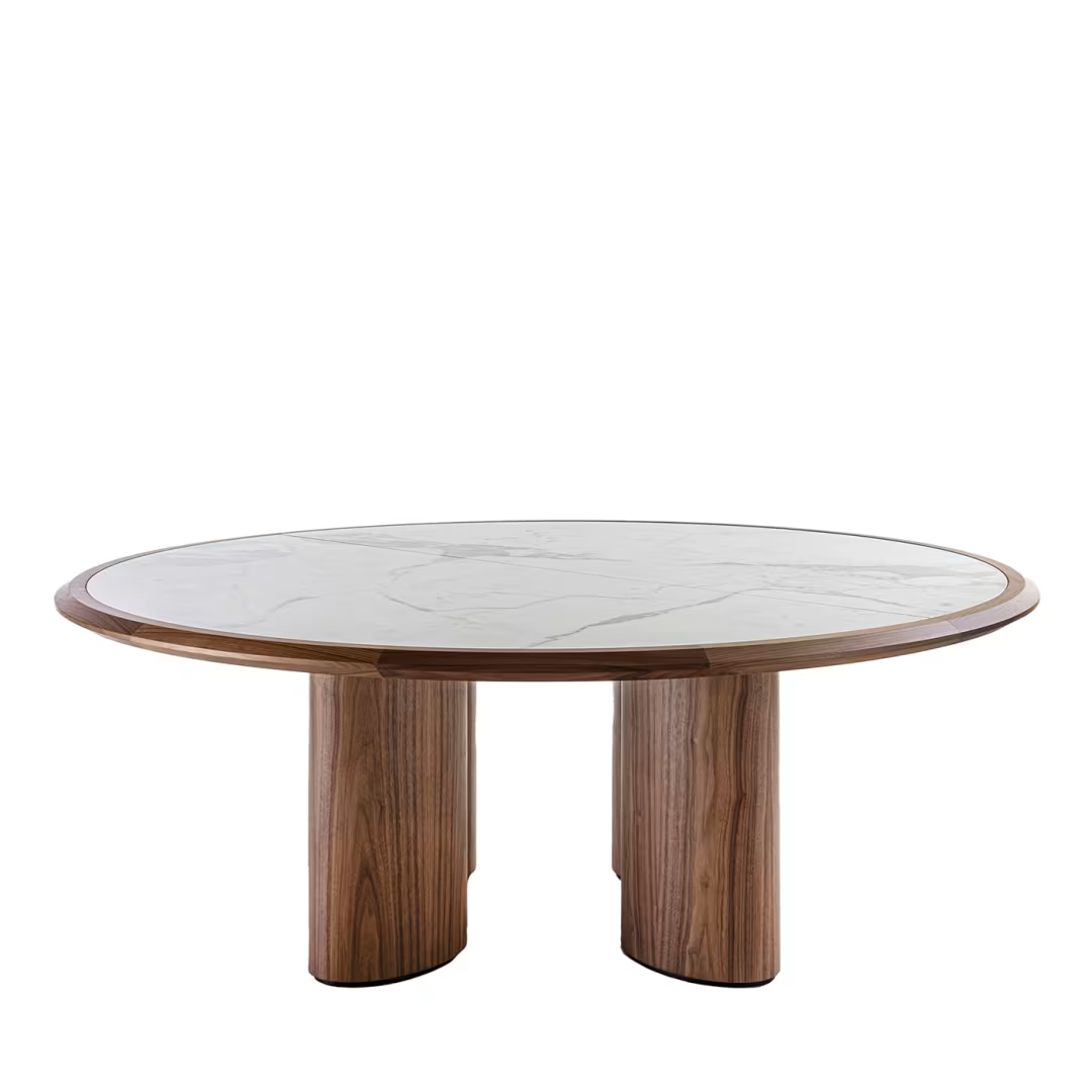 Diamante round canaletto and carrara marble table