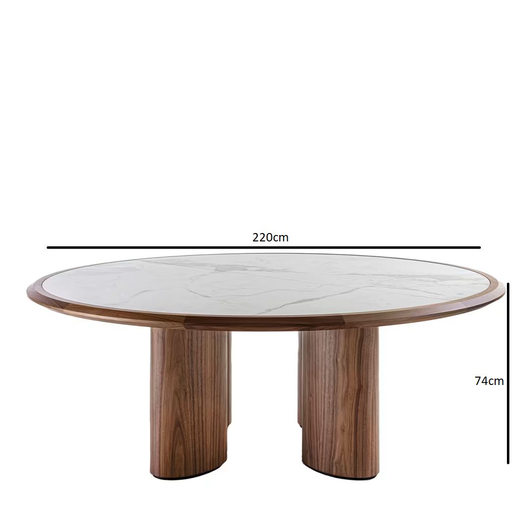 Diamante round canaletto and carrara marble table