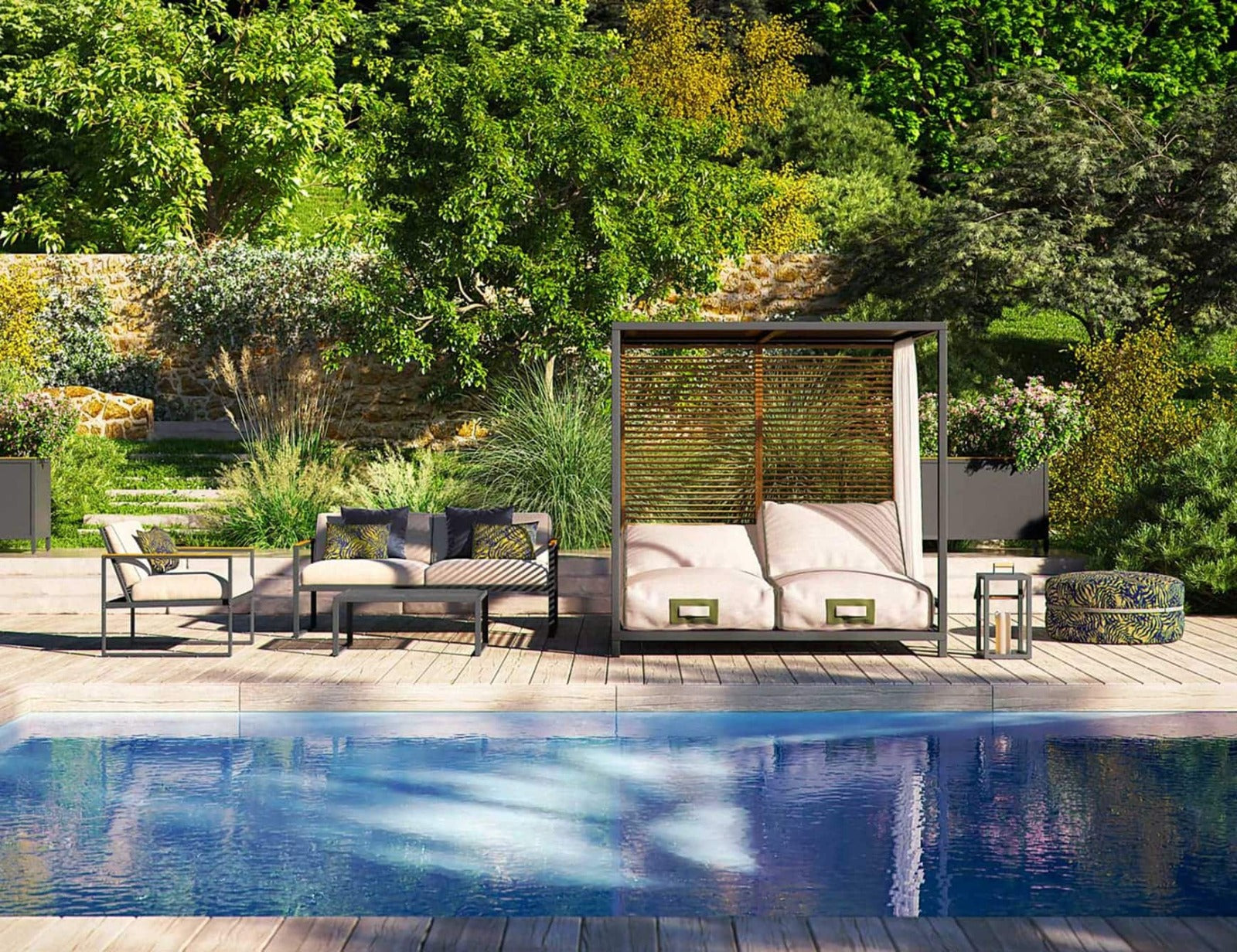 Modern outdoor lounge chairs with umbrella