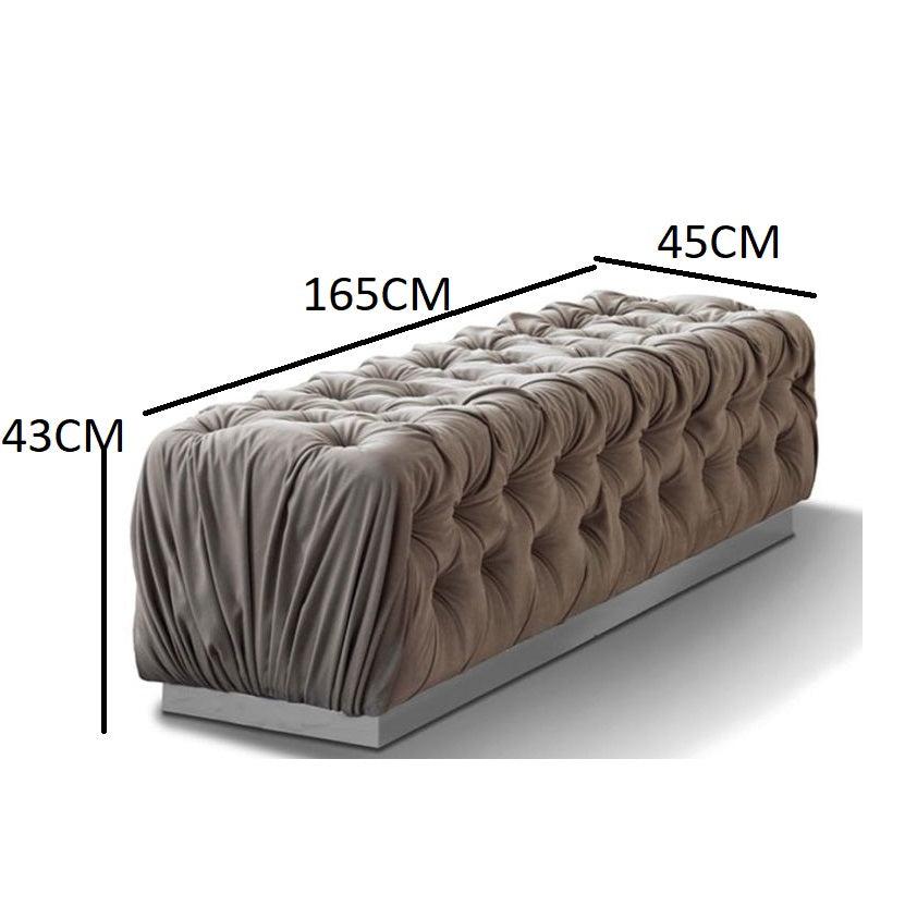 Buttoned velvet sand fabric bench