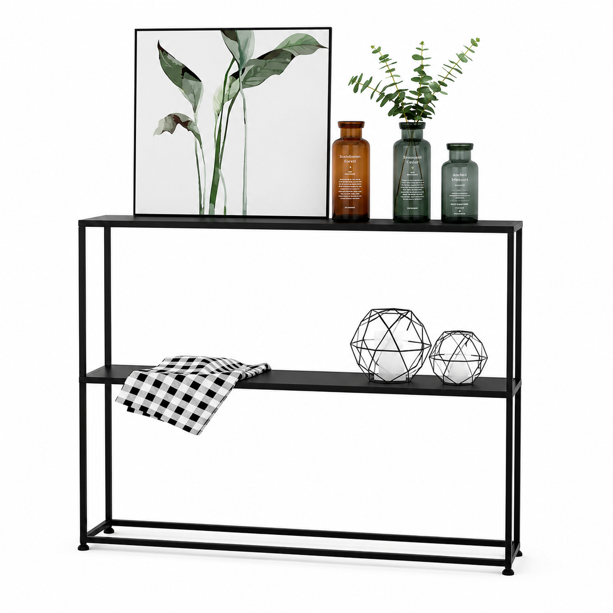 Luxury Metal Console with Wooden Shelves