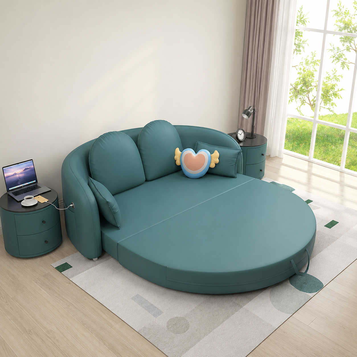 سرير أريكة مستدير بتصميم فاخر متعدد الوظائف
