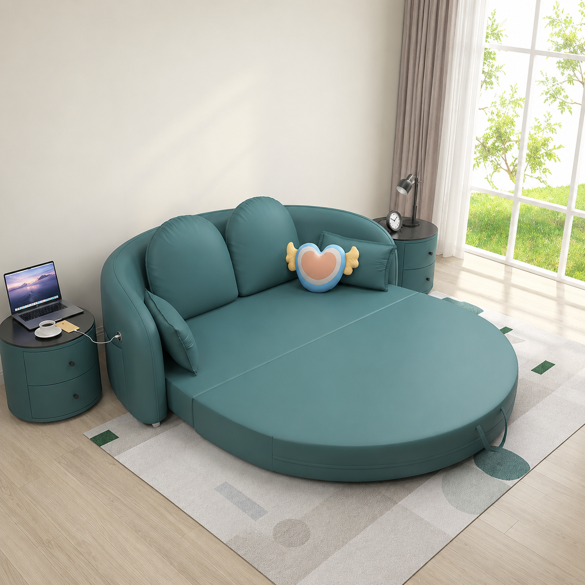 سرير أريكة مستدير بتصميم فاخر متعدد الوظائف